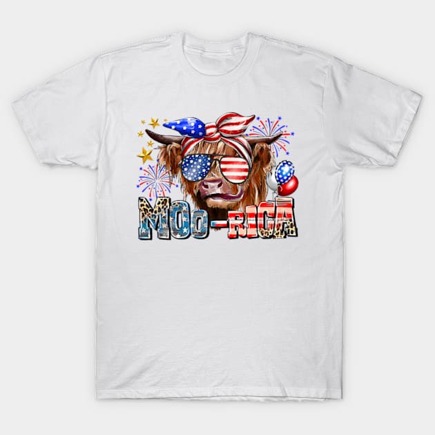 American Cow, Western 4th Of July Cow, American Flag, Sunflower Cow T-Shirt by MichaelStores